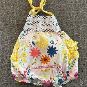 Girls' Yellow Floral Halter Romper - Casual Summer Dress